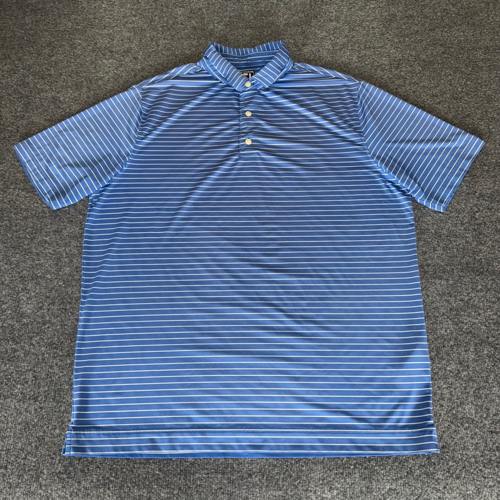 FootJoy Golf Polo Shirt Mens XL Blue Striped Athletic Fit Performance‎ Stretch